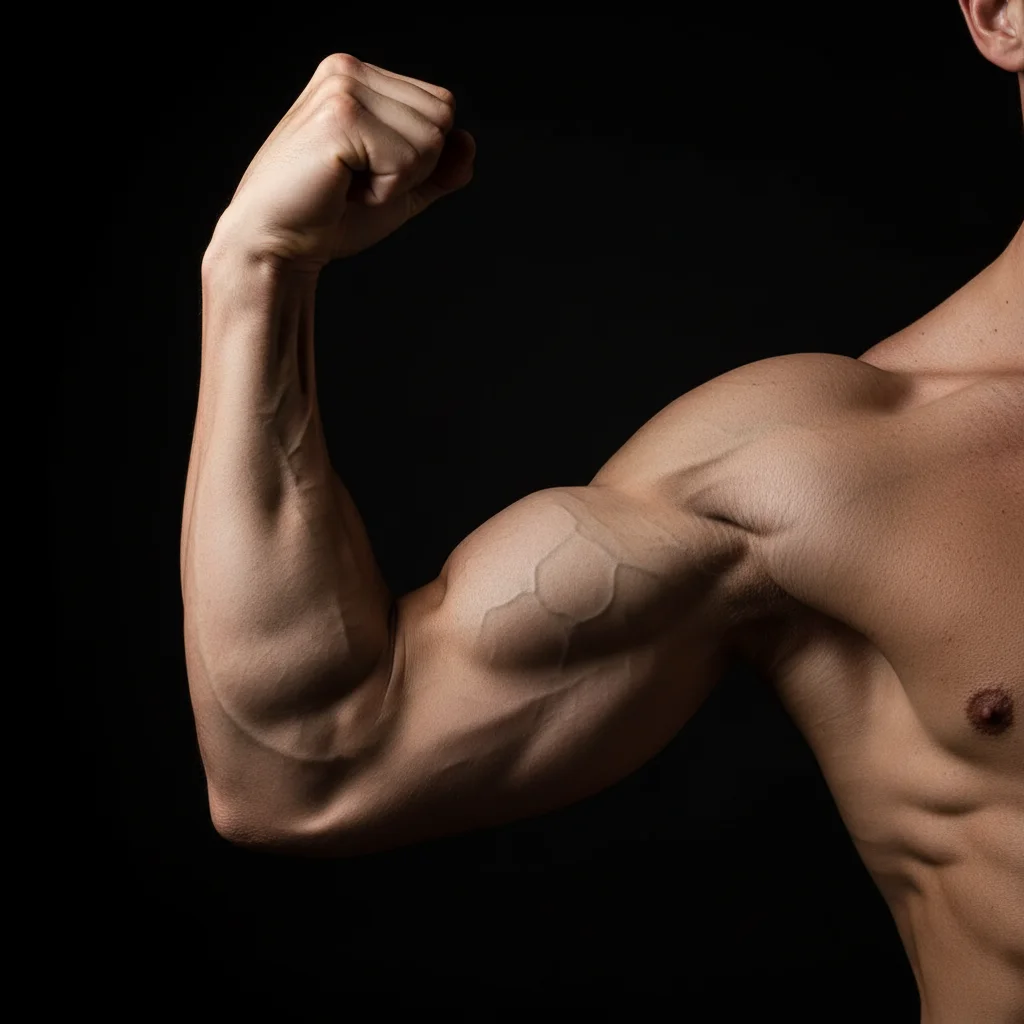 Defined lean arm showing muscle definition and vascularity in the bicep area with dramatic side lighting