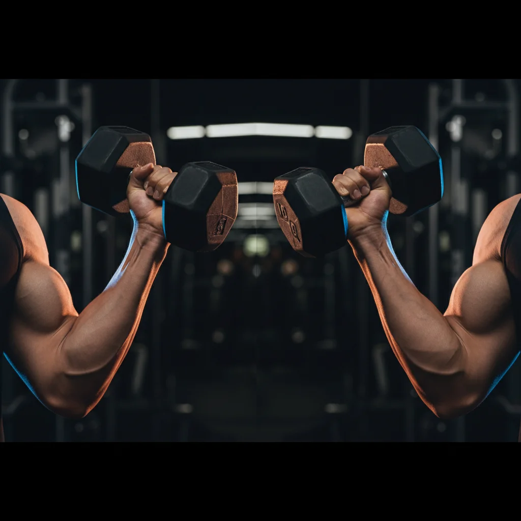 Side-by-side comparison showing hammer curl neutral grip and standard bicep curl supinated grip highlighting different muscle engagement