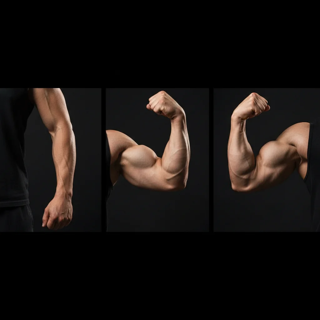 Forearm rotating from palm-down to palm-up position showing supination with the bicep visibly contracting